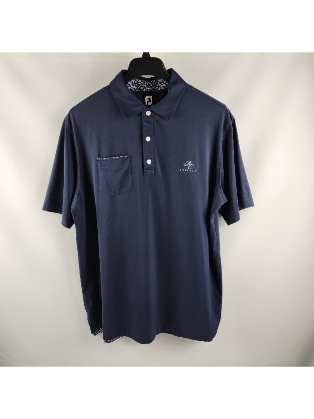FootJoy Shirt Mens XL Navy Blue S/S Performance Stretch Golf Polo Floral Collar